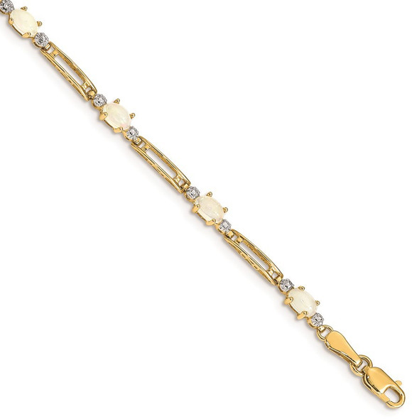 7" 14k Yellow Gold Fancy Diamond and Opal Bracelet