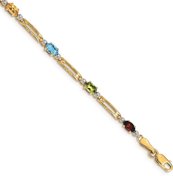 7" 14k Yellow Gold Fancy Diamond and Multicolor Gemstone Rainbow Bracelet