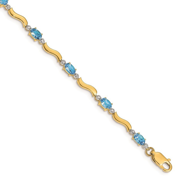 7" 14k Yellow Gold Fancy Diamond and Blue Topaz Bracelet