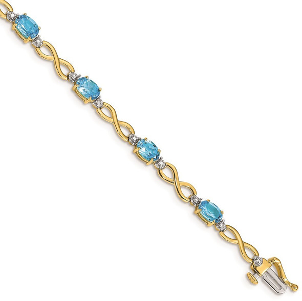 7" 14k Yellow Gold Blue Topaz and Diamond Infinity Bracelet