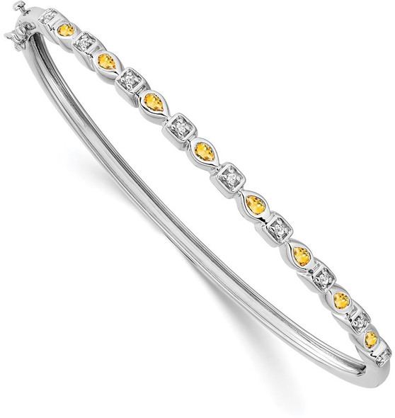 7" 14k White Gold Citrine and Diamond Bangle Bracelet