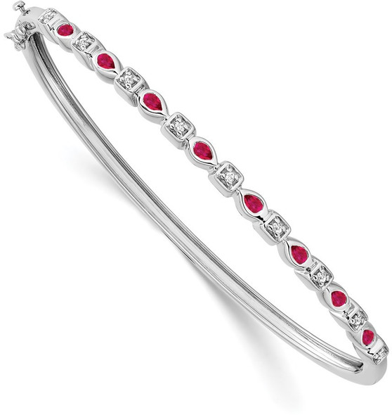 7" 14k White Gold Ruby and Diamond Bangle Bracelet