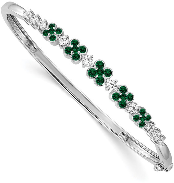 14k White Gold Lab Grown Diamond SI1/SI2 GHI Lab-Created Emerald Bangle Bracelet