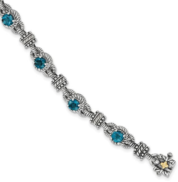 7.5" Sterling Silver & 14k Yellow Gold London Blue Topaz Bracelet