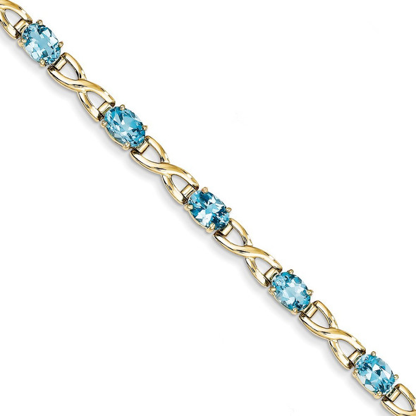 7" 14k Yellow Gold 7x5mm Oval Blue Topaz Bracelet X951BT