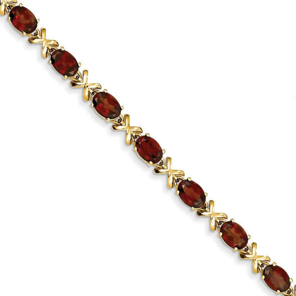 7" 14k Yellow Gold 7x5mm Oval Garnet Bracelet X962GA