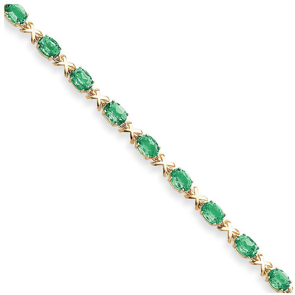 7" 14k Yellow Gold 7x5mm Oval Emerald Bracelet X962E