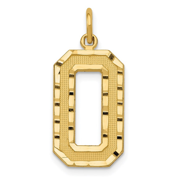 14k Yellow Gold Casted Large Diamond-Cut Number 0 Charm