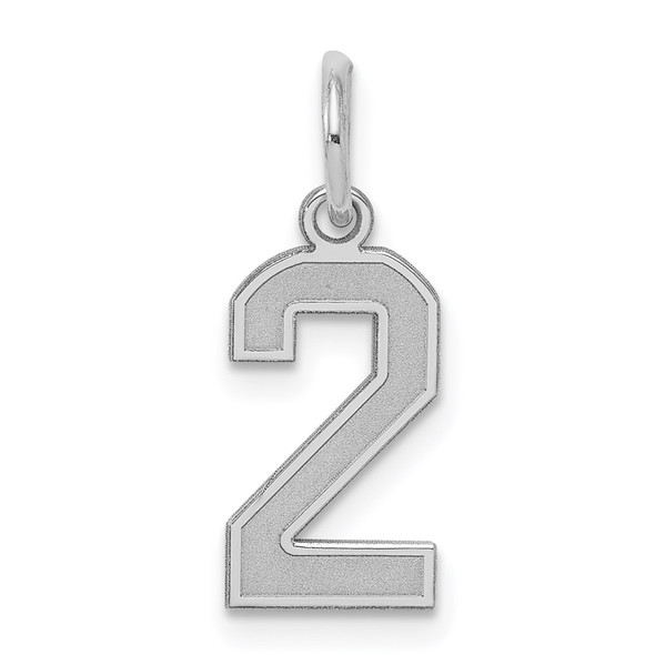 Sterling Silver Rhodium-plated Small Satin Number 2 Charm