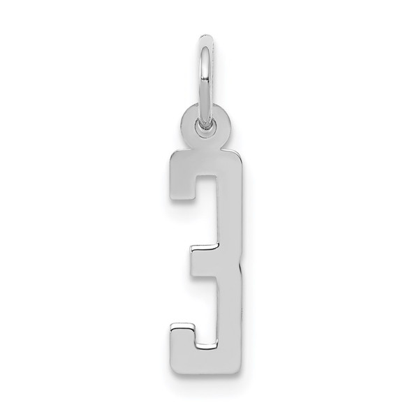 Sterling Silver Rhodium-plated Small Elongated Polished Number 3 Charm