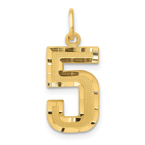 14k Yellow Gold Casted Medium Diamond-Cut Number 5 Charm