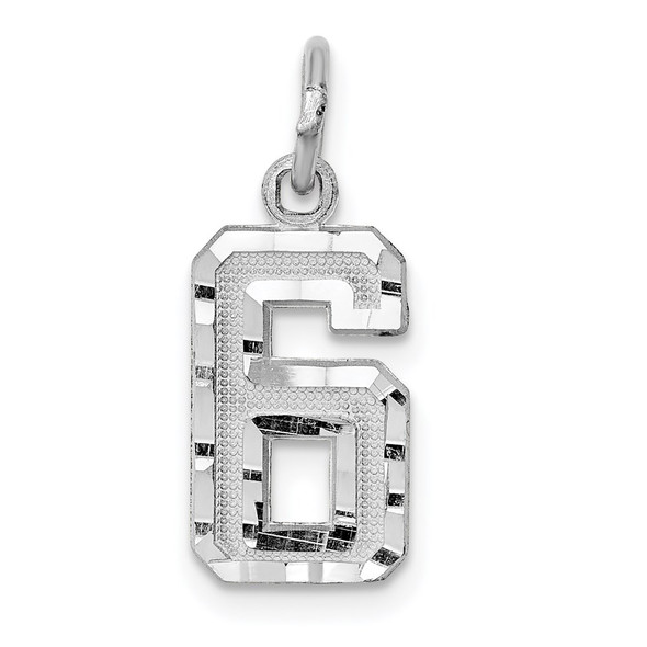 14k White Gold Casted Small Diamond-Cut Number 6 Charm