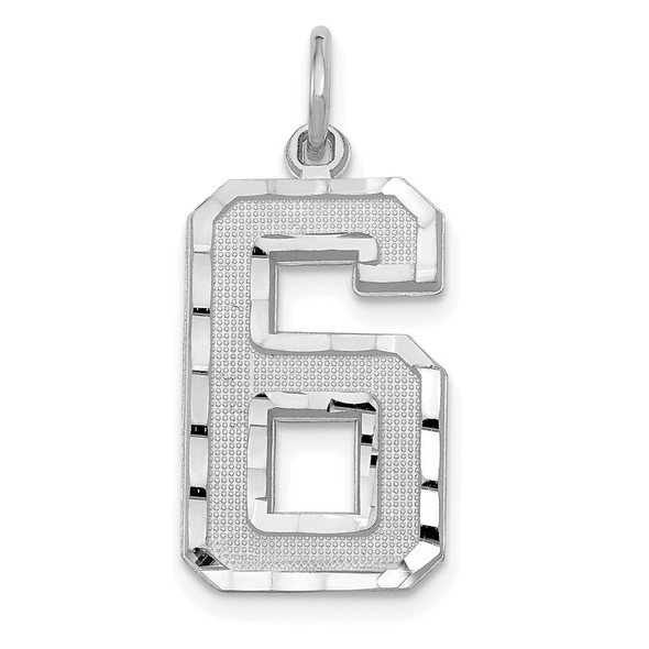 14k White Gold Casted Large Diamond-Cut Number 6 Pendant