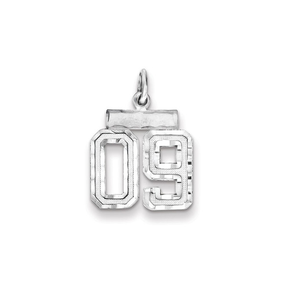 Sterling Silver Small Diamond-Cut #09 Charm