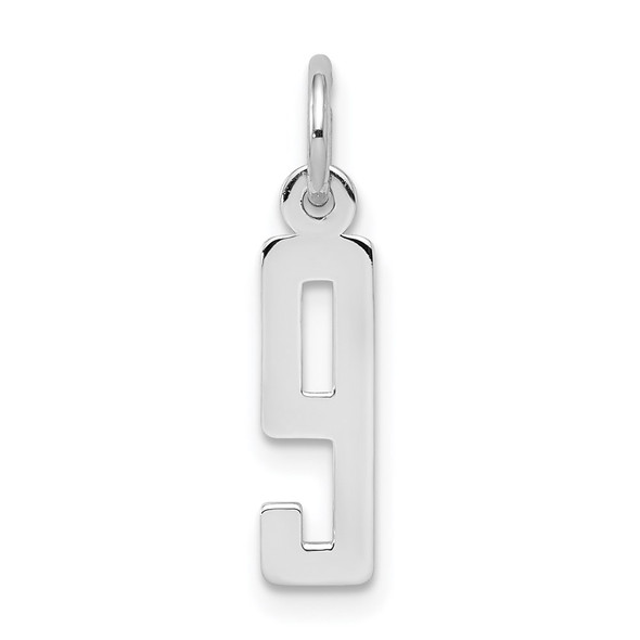 Sterling Silver Rhodium-plated Small Elongated Polished Number 9 Charm