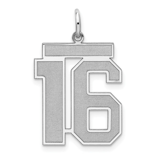 Sterling Silver Rhodium-plated Large Satin Number 16 Charm