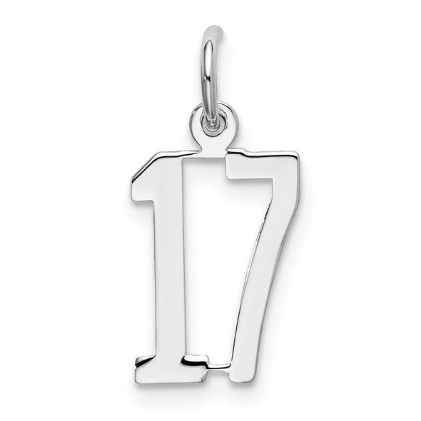 Sterling Silver Rhodium-plated Small Elongated Polished Number 17 Charm