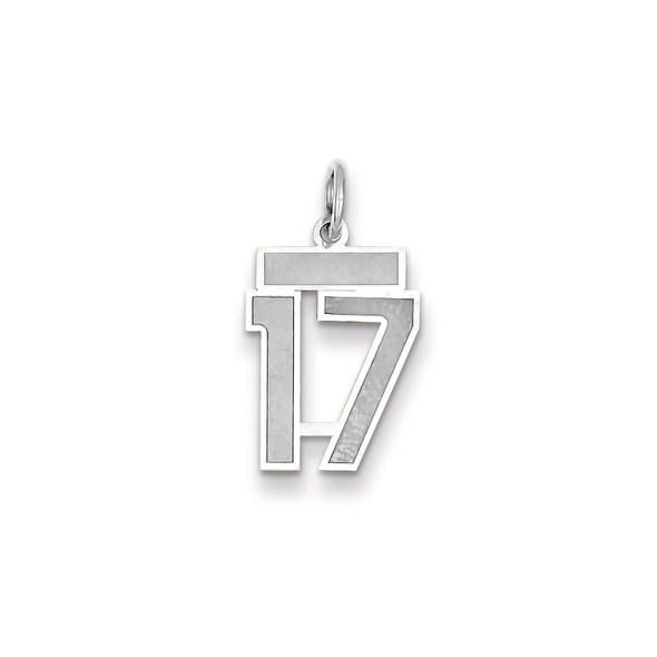 14k White Gold Small Satin Number 17 Charm