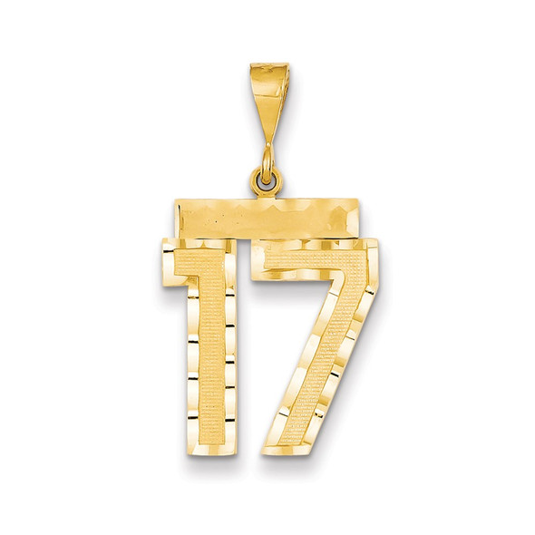 14k Yellow Gold Large Diamond-Cut Number 17 Pendant