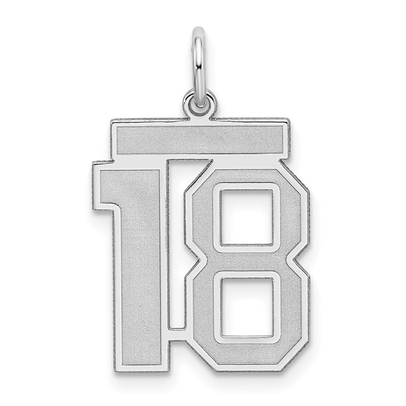 Sterling Silver Rhodium-plated Medium Satin Number 18 Charm