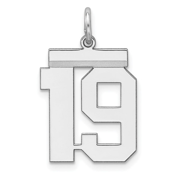 Sterling Silver Rhodium-plated Medium Polished Number 19 Charm