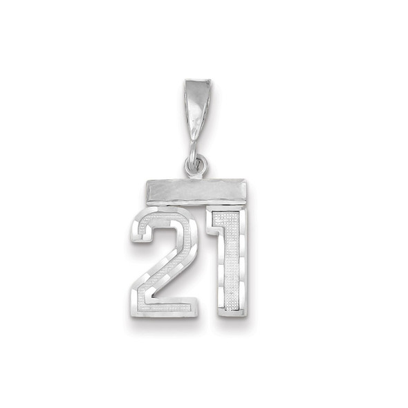 14K White Gold Small Diamond-cut Number 21 Charm