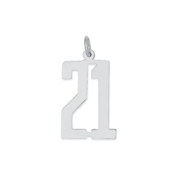 Sterling Silver Rhodium-plated Small Elongated Polished Number 21 Charm