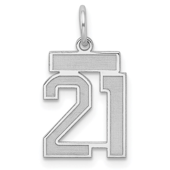 Sterling Silver Rhodium-plated Small Satin Number 21 Charm