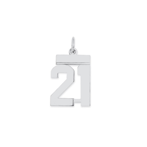 Sterling Silver Rhodium-plated Small Polished Number 21 Charm
