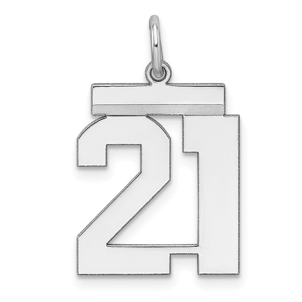 Sterling Silver Rhodium-plated Medium Polished Number 21 Charm