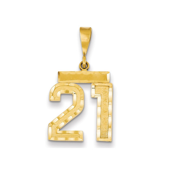 14k Yellow Gold Medium Diamond-Cut Number 21 Charm