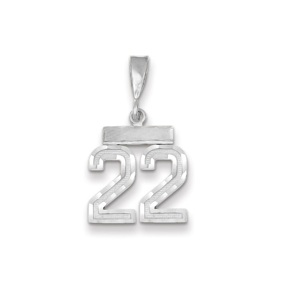 14K White Gold Small Diamond-cut Number 22 Charm