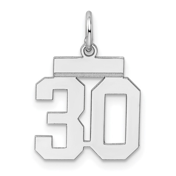 Sterling Silver Rhodium-plated Small Polished Number 30 Charm