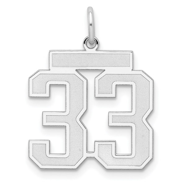 Sterling Silver Rhodium-plated Medium Satin Number 33 Charm