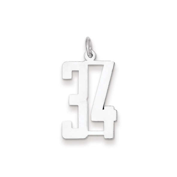 Sterling Silver Rhodium-plated Small Elongated Polished Number 34 Charm