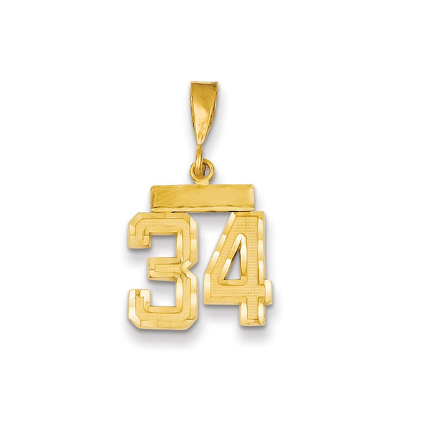 14k Yellow Gold Small Diamond-Cut Number 34 Charm