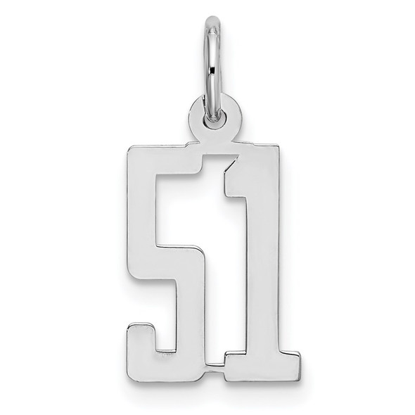 Sterling Silver Rhodium-plated Small Elongated Polished Number 51 Charm