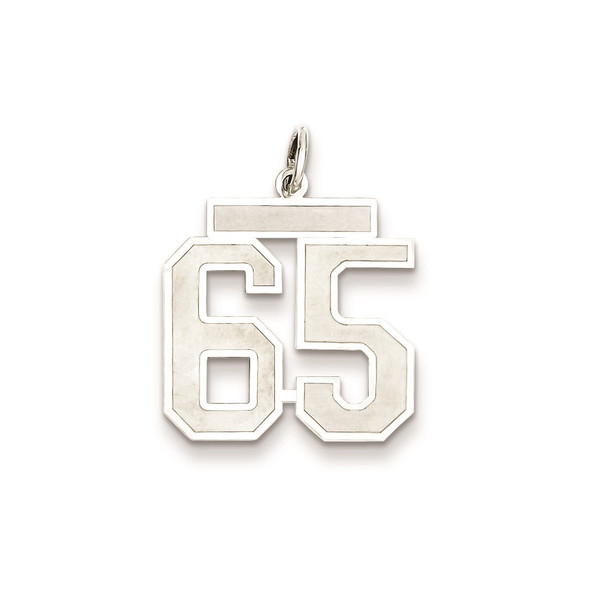 Sterling Silver Rhodium-plated Medium Satin Number 65 Charm