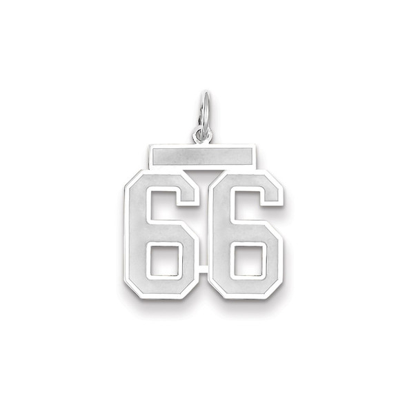 14k White Gold Medium Satin Number 66 Charm