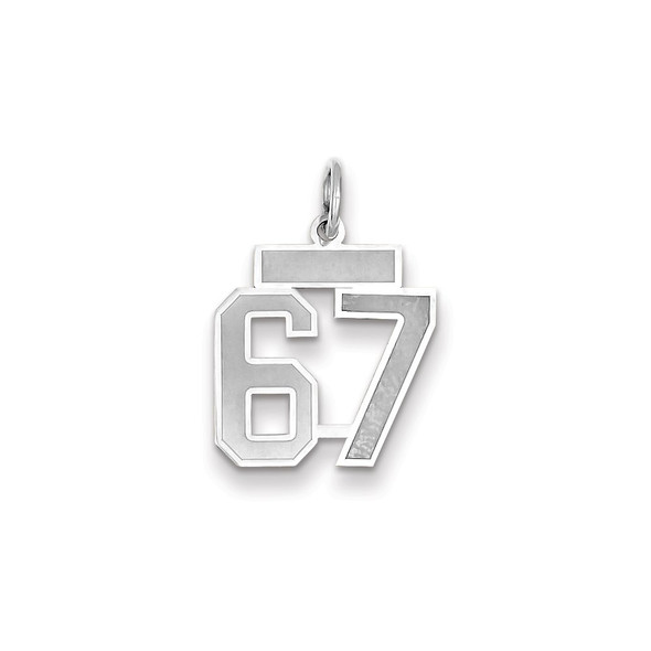 14k White Gold Small Satin Number 67 Charm