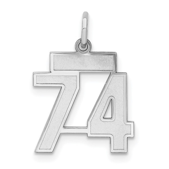 Sterling Silver Rhodium-plated Small Satin Number 74 Charm