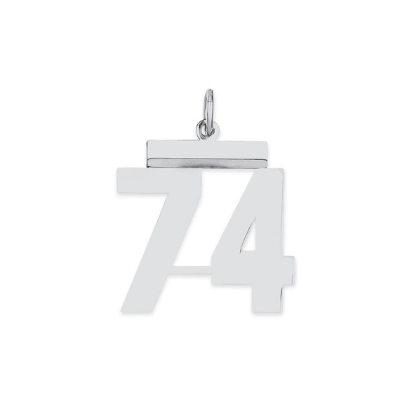 Sterling Silver Rhodium-plated Medium Polished Number 74 Charm