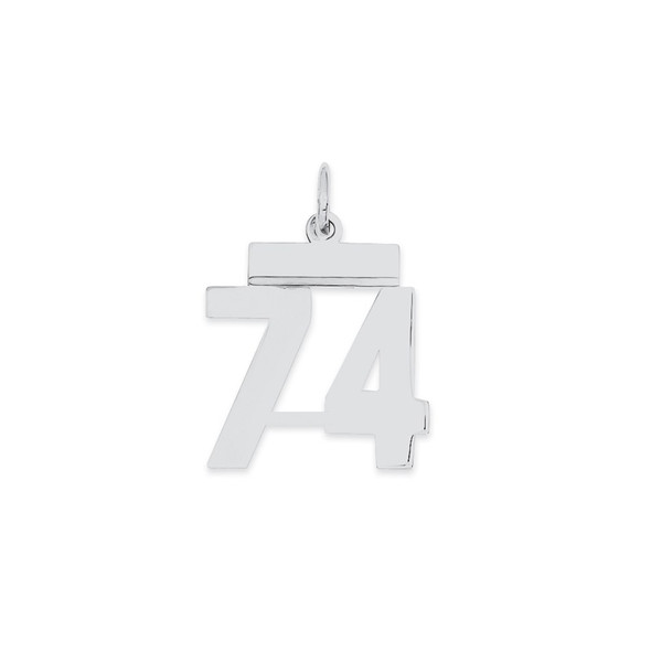 Sterling Silver Rhodium-plated Small Polished Number 74 Charm