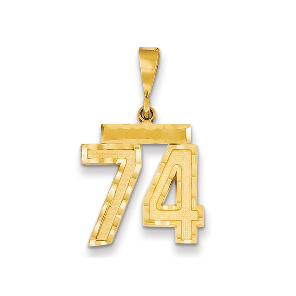 14k Yellow Gold Medium Diamond-Cut Number 74 Charm