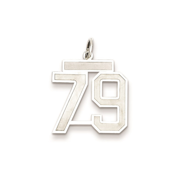 Sterling Silver Rhodium-plated Medium Satin Number 79 Charm