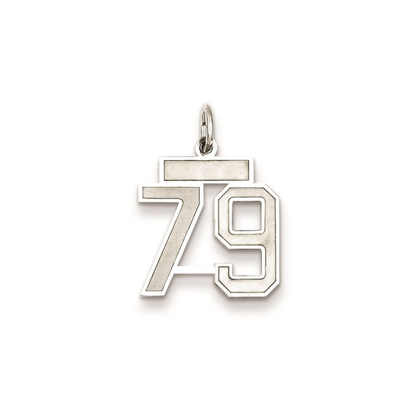 Sterling Silver Rhodium-plated Small Satin Number 79 Charm