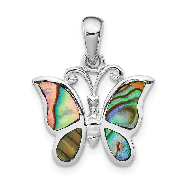 Sterling Silver Rhodium-plated Abalone Butterfly Pendant