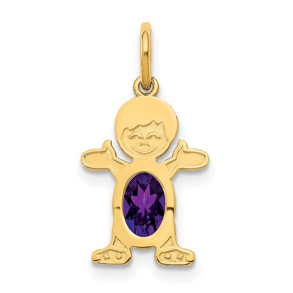 14k Yellow Gold Boy 6x4 Oval Genuine Amethyst-February Pendant