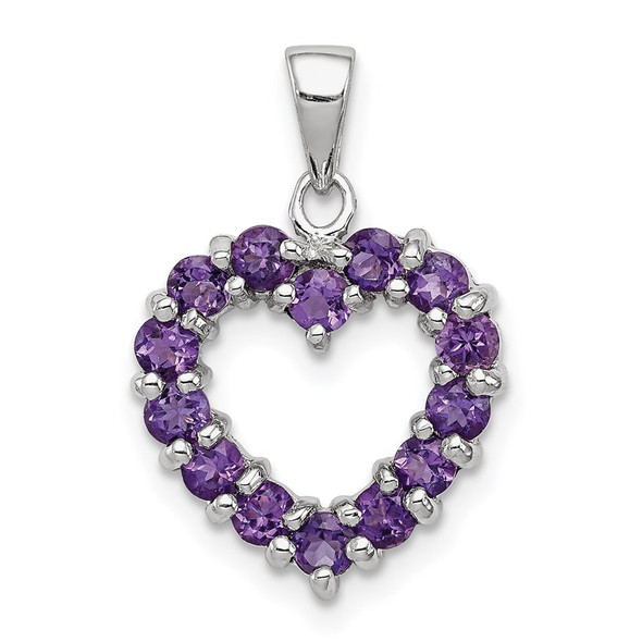 Sterling Silver Rhodium Amethyst Heart Pendant