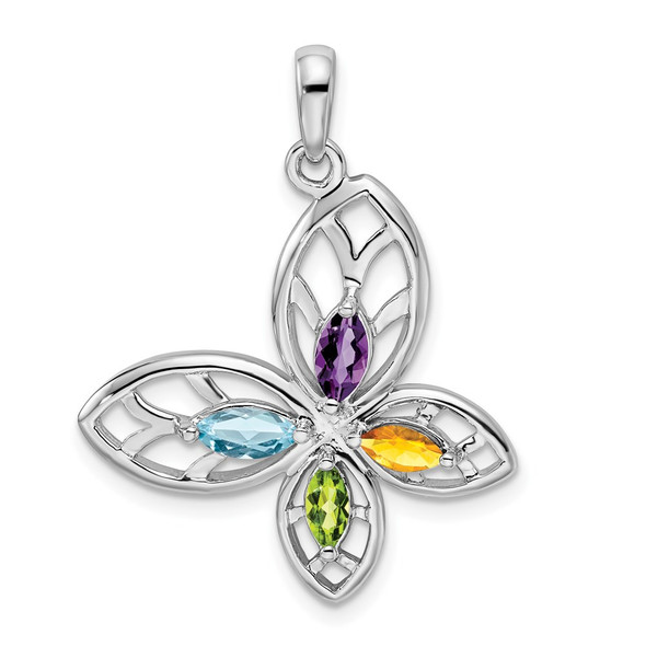 Sterling Silver Peridot, Citrine, Amethyst and Blue Topaz Butterfly Pendant